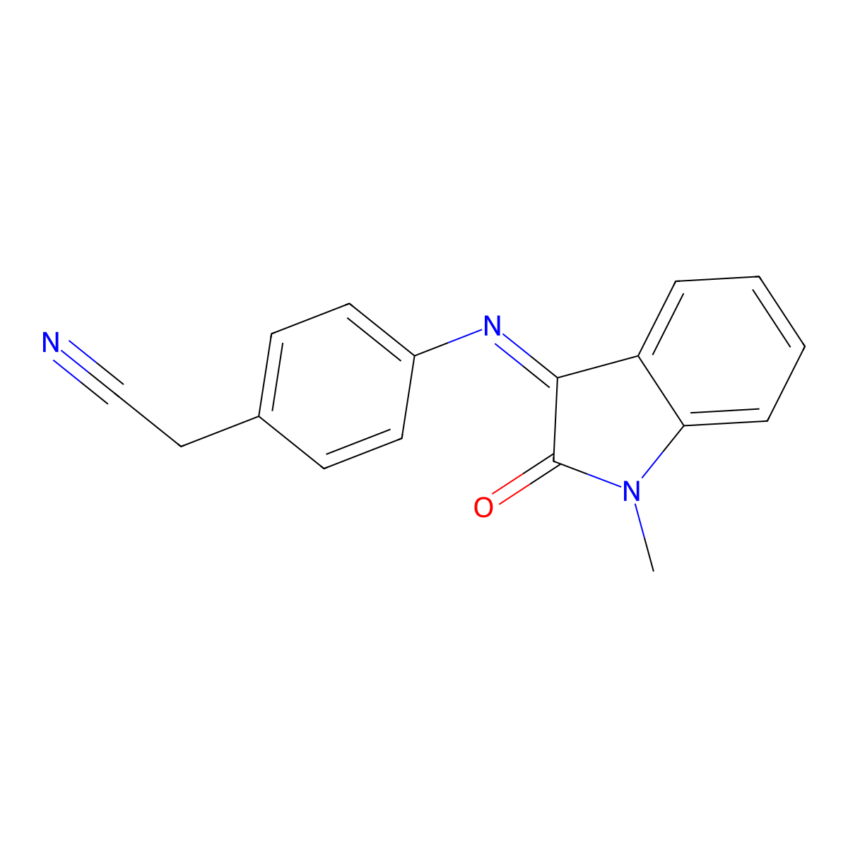 2-[4-[(1-Methyl-2-oxoindol-3-ylidene)amino]phenyl]acetonitrile molecular structure, CAS 1025223-99-7
