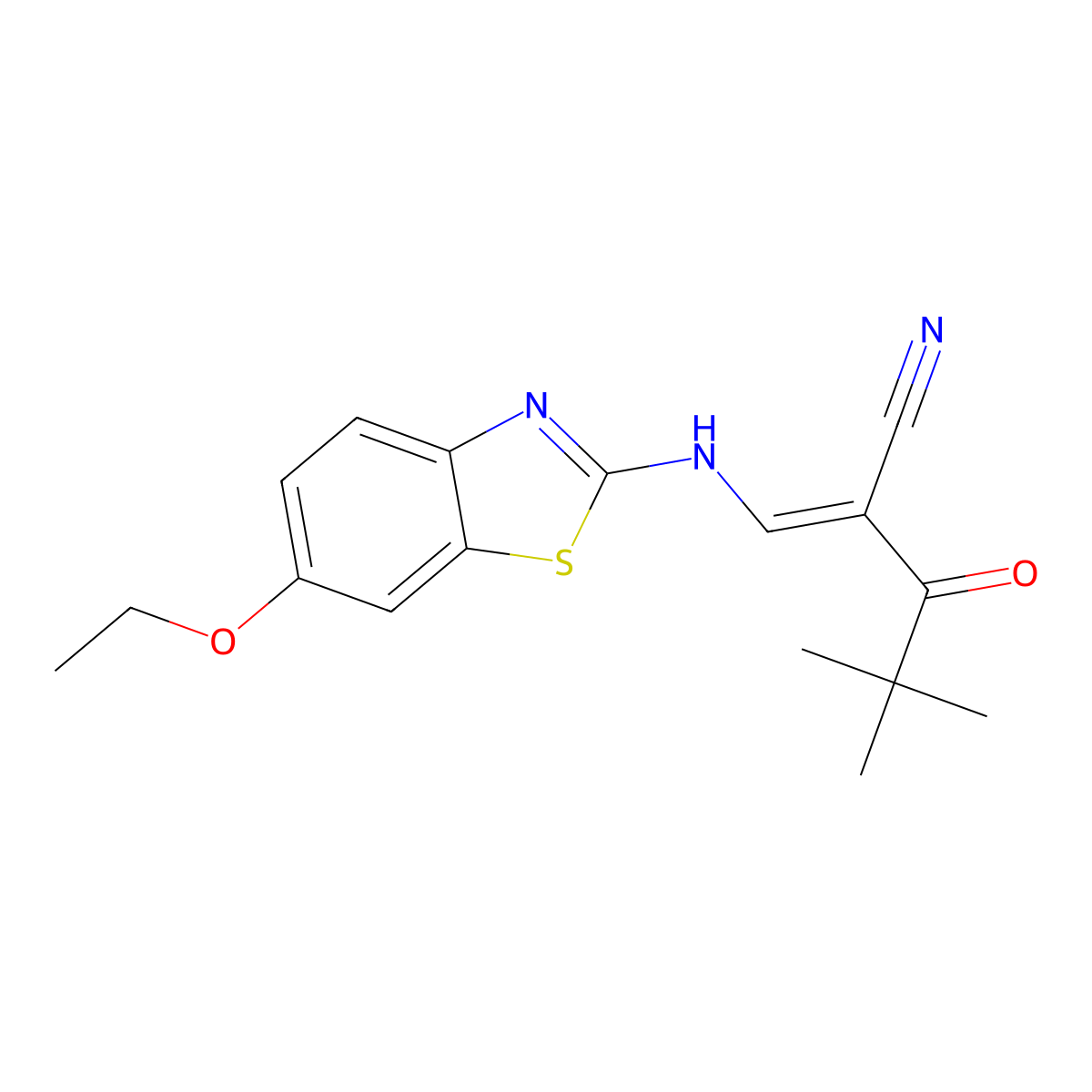 (2E)-2-{[(6-ethoxy-1,3-benzothiazol-2-yl)amino]methylidene}-4,4-dimethyl-3-oxopentanenitrile molecular structure, CAS 1025224-09-2