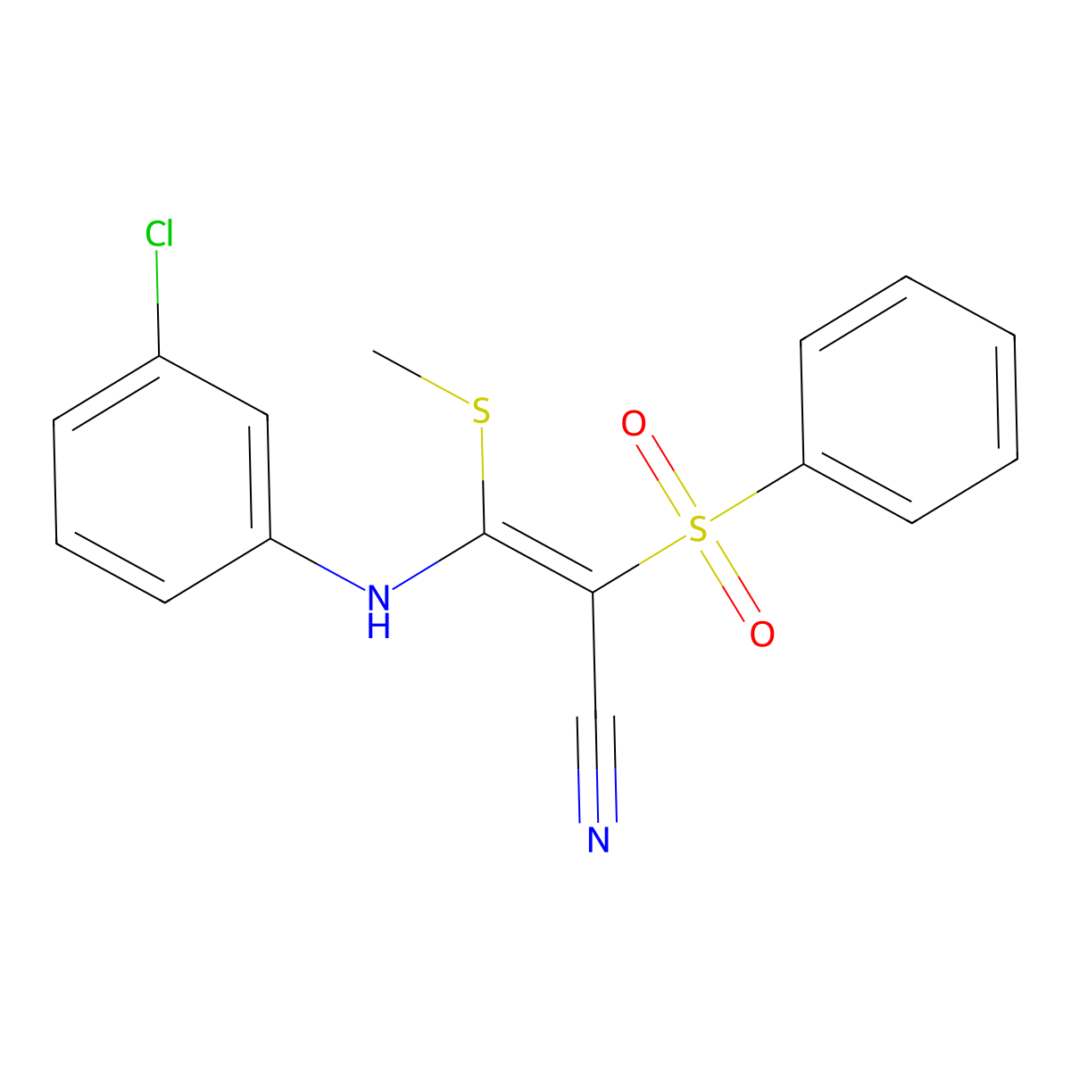 (Z)-2-(benzenesulfonyl)-3-(3-chloroanilino)-3-methylsulfanylprop-2-enenitrile molecular structure, CAS 1025268-52-3