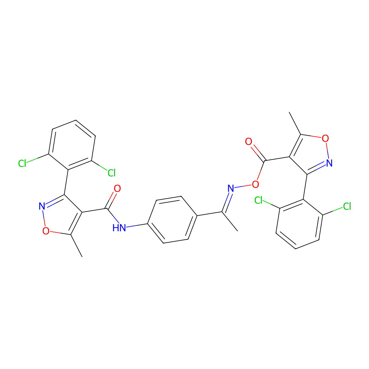 [1-[4-[[3-(2,6-Dichlorophenyl)-5-methyl-1,2-oxazole-4-carbonyl]amino]phenyl]ethylideneamino] 3-(2,6-dichlorophenyl)-5-methyl-1,2-oxazole-4-carboxylate molecular structure, CAS 1025278-02-7