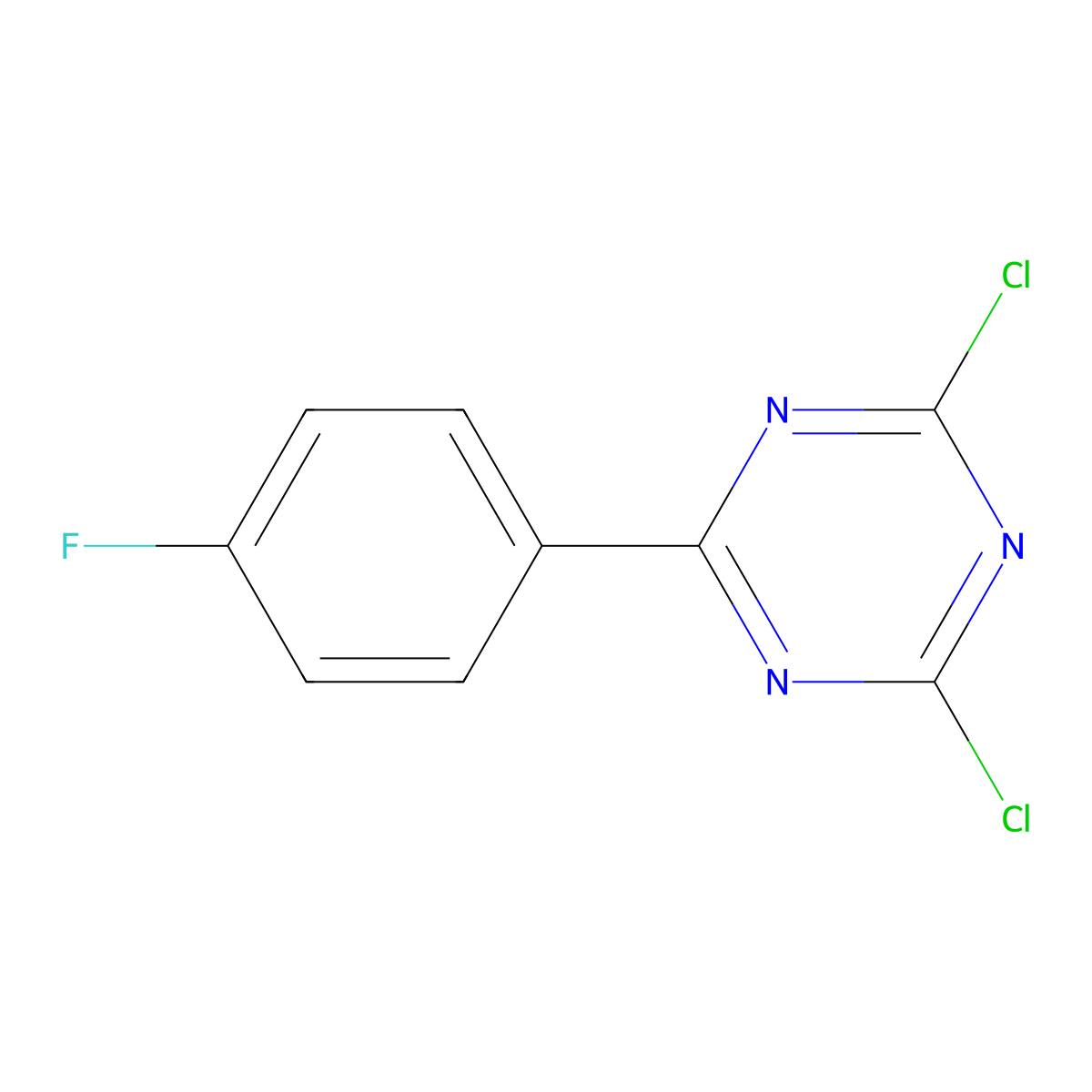 2,4-Dichloro-6-(4-fluorophenyl)-1,3,5-triazine molecular structure, CAS 102528-18-7