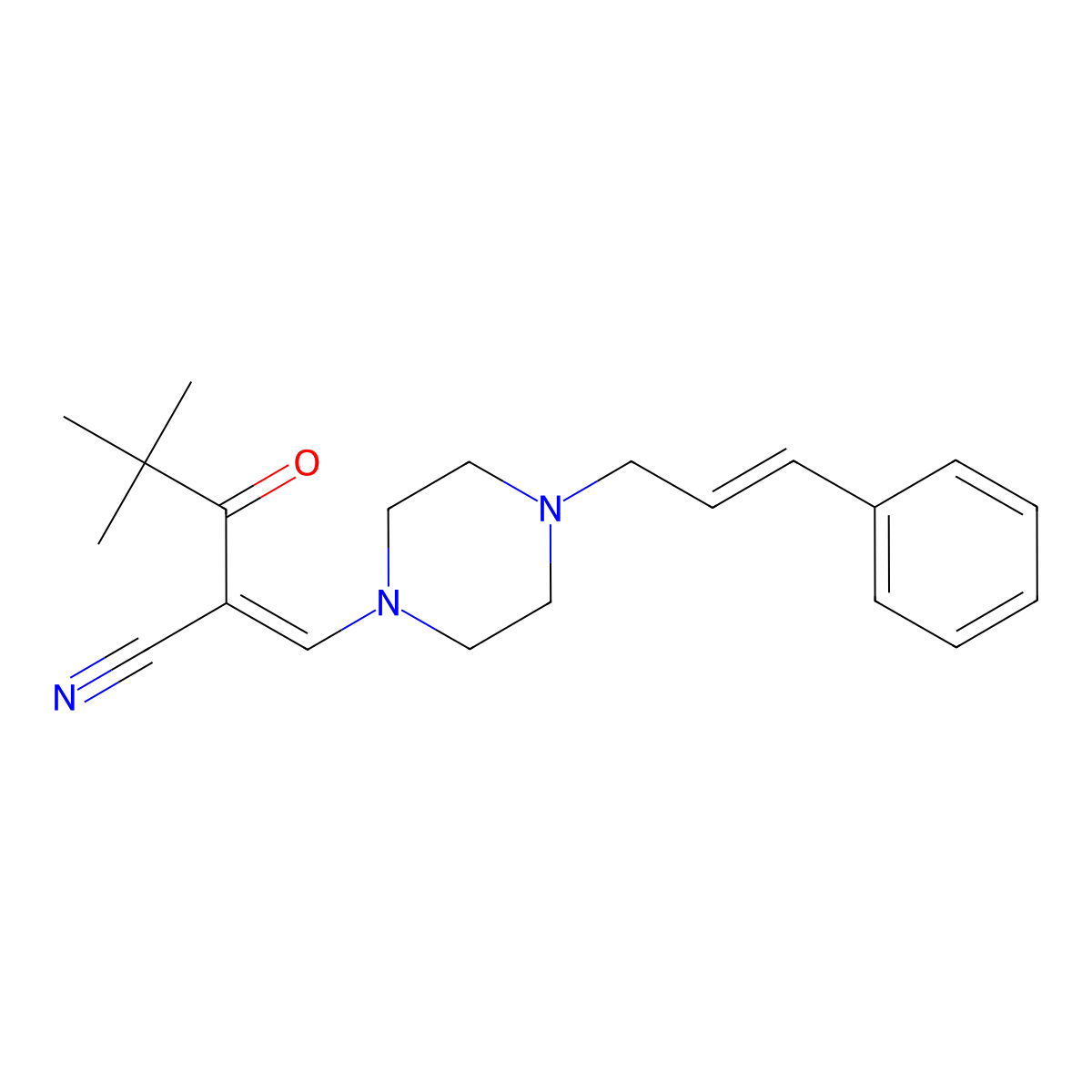(2E)-4,4-dimethyl-3-oxo-2-[[4-[(E)-3-phenylprop-2-enyl]piperazin-1-yl]methylidene]pentanenitrile molecular structure, CAS 1025295-23-1