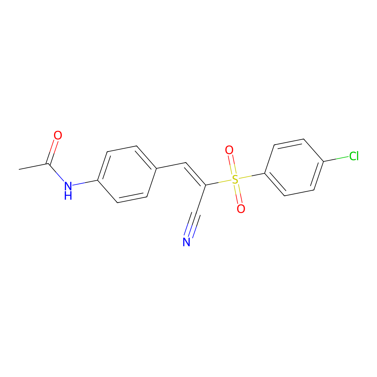 N-{4-[(1E)-2-(4-chlorobenzenesulfonyl)-2-cyanoeth-1-en-1-yl]phenyl}acetamide molecular structure, CAS 1025304-57-7