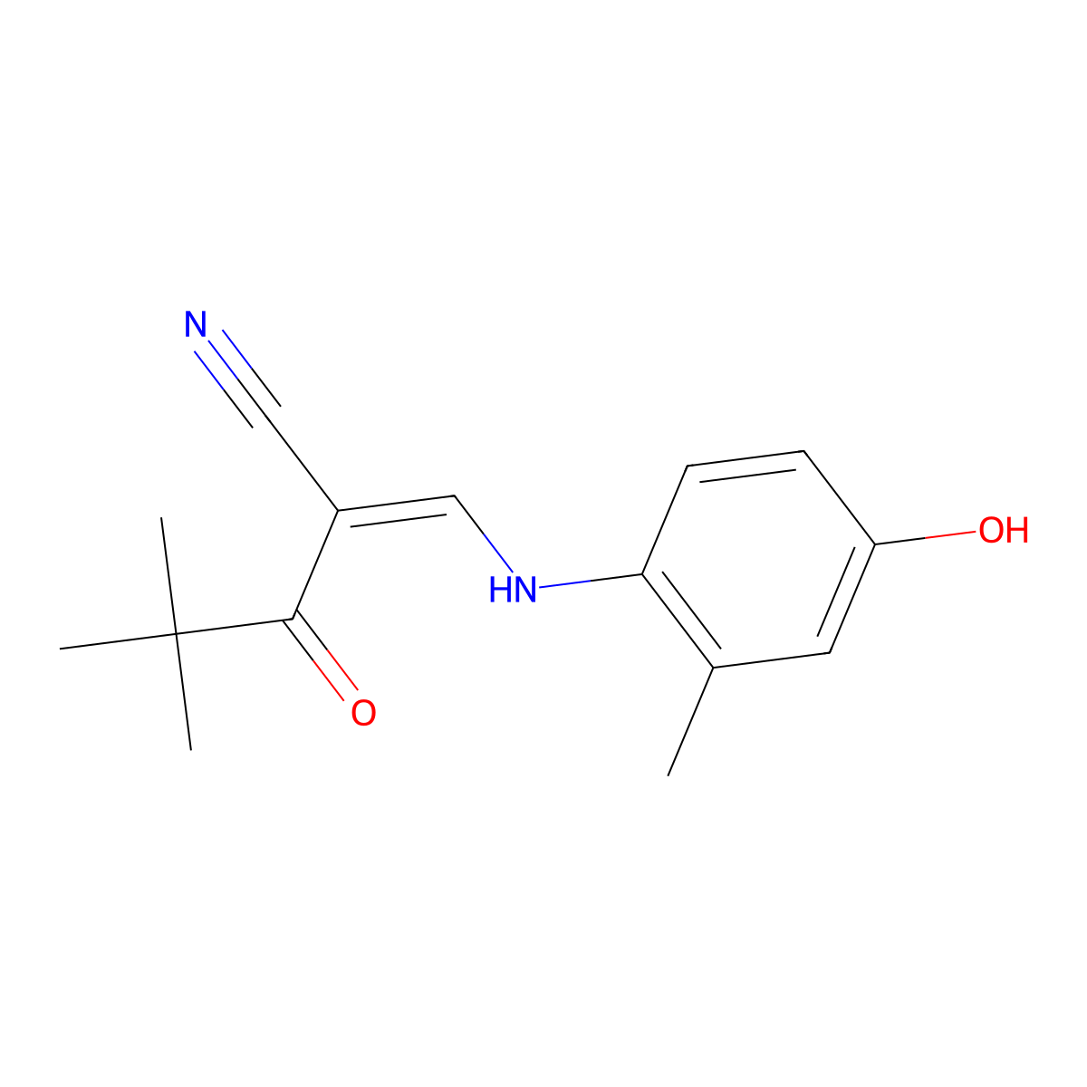 (2E)-2-{[(4-hydroxy-2-methylphenyl)amino]methylidene}-4,4-dimethyl-3-oxopentanenitrile molecular structure, CAS 1025306-51-7