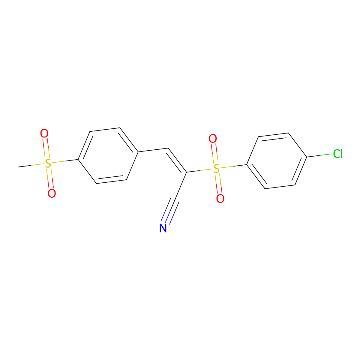 (E)-2-(4-chlorophenyl)sulfonyl-3-(4-methylsulfonylphenyl)prop-2-enenitrile molecular structure, CAS 1025312-02-0