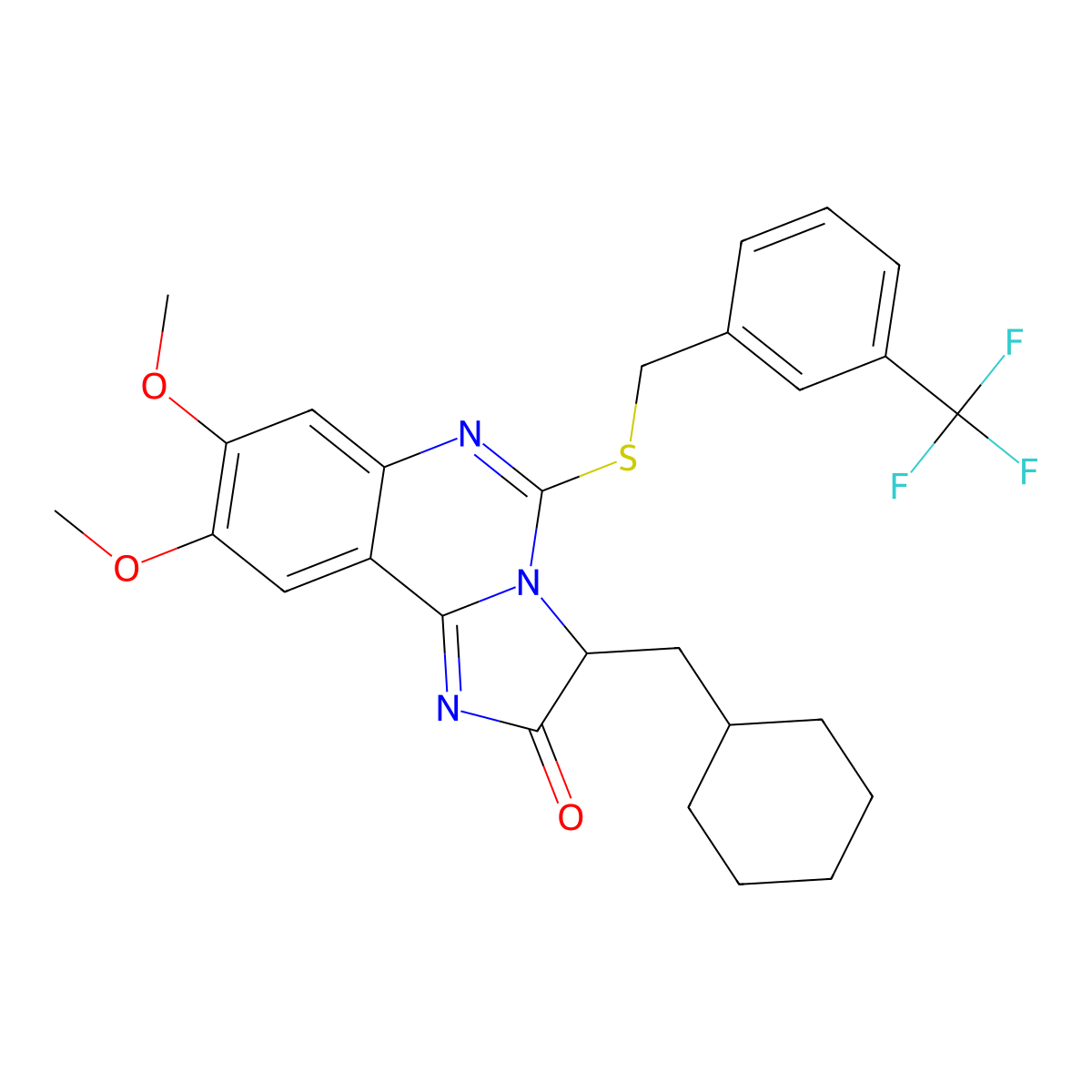 3-(cyclohexylmethyl)-8,9-dimethoxy-5-{[3-(trifluoromethyl)benzyl]sulfanyl}imidazo[1,2-c]quinazolin-2(3H)-one molecular structure, CAS 1025332-80-2