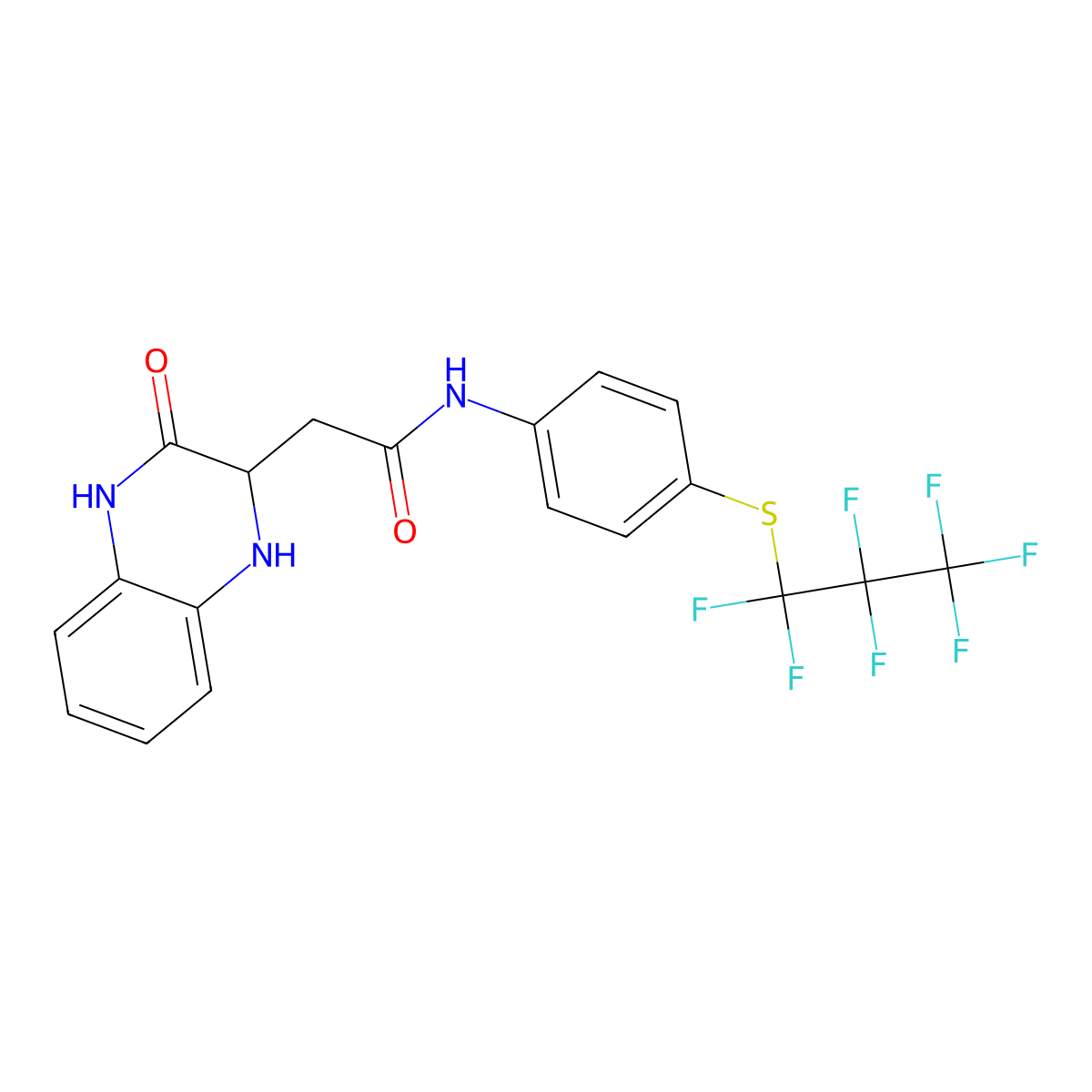 2-(3-oxo-1,2,3,4-tetrahydroquinoxalin-2-yl)-N-(4-((perfluoropropyl)thio)phenyl)acetamide molecular structure, CAS 1025333-41-8