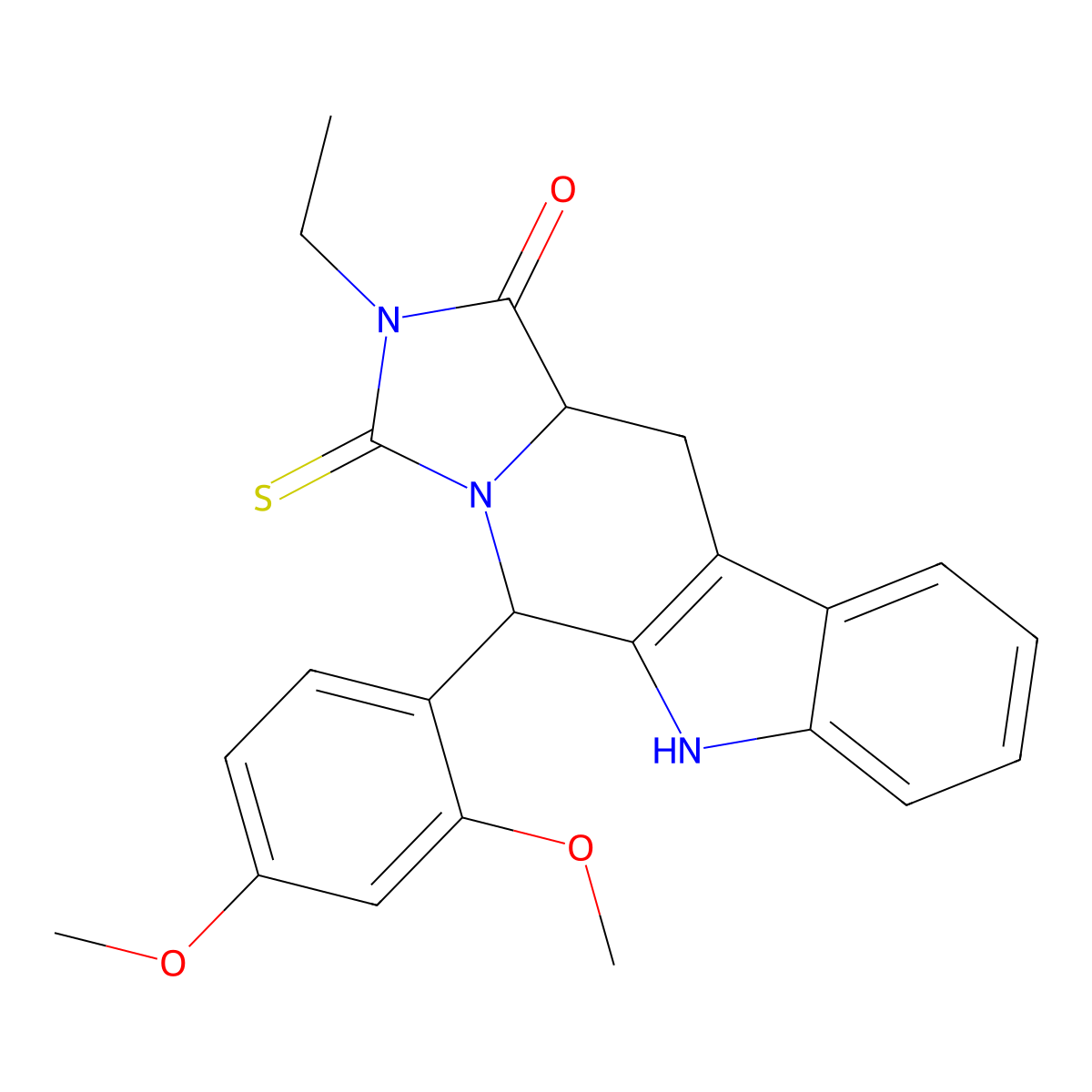 5-(2,4-dimethoxyphenyl)-2-ethyl-3-thioxo-2,3,5,6,11,11a-hexahydro-1H-imidazo[1',5':1,6]pyrido[3,4-b]indol-1-one molecular structure, CAS 1025354-45-3