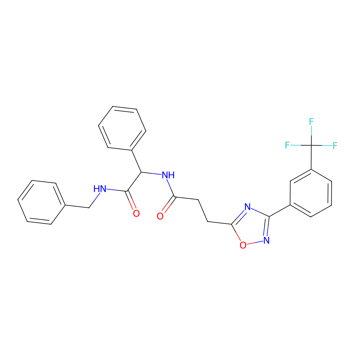 N-[2-(benzylamino)-2-oxo-1-phenylethyl]-3-{3-[3-(trifluoromethyl)phenyl]-1,2,4-oxadiazol-5-yl}propanamide molecular structure, CAS 1025355-67-2