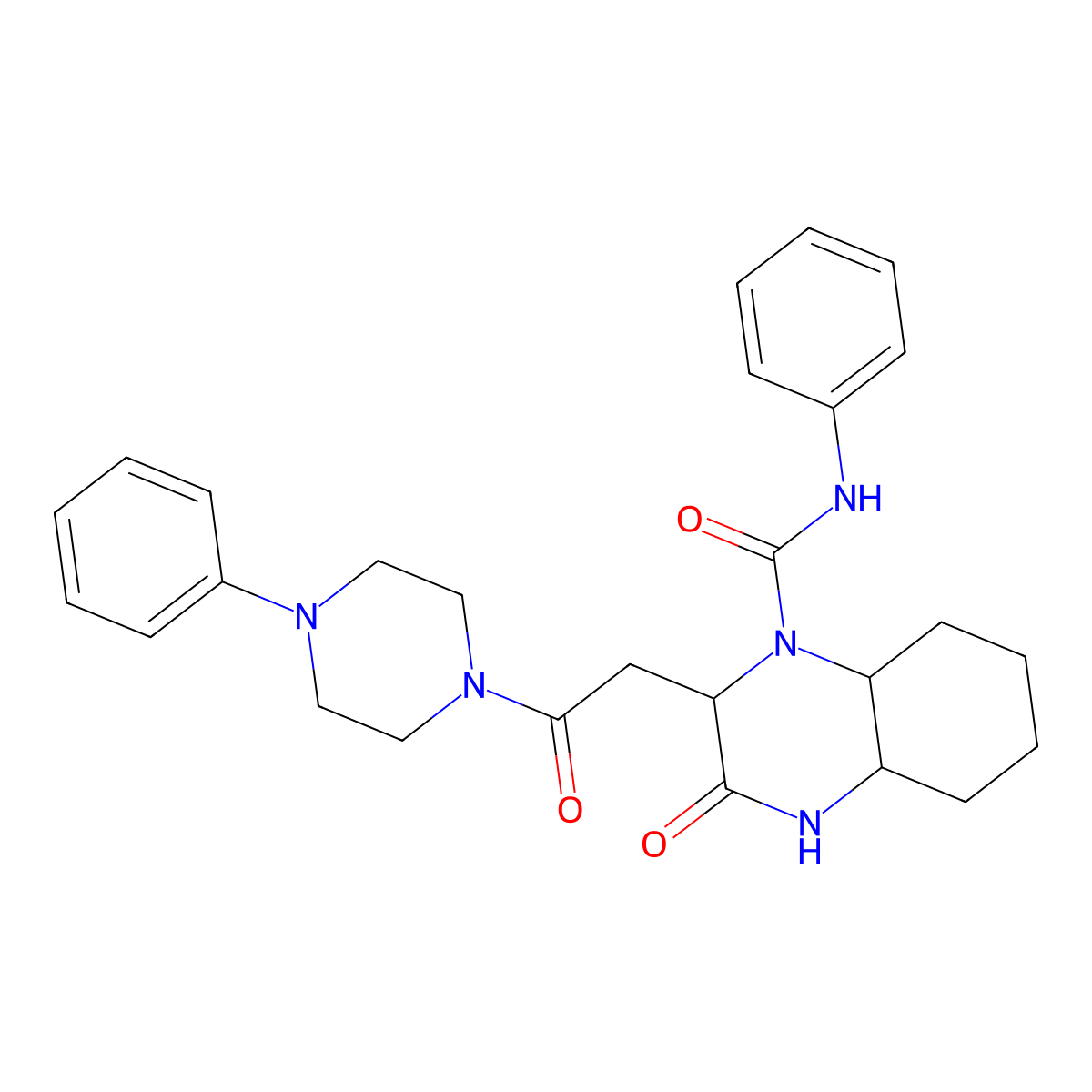 3-oxo-2-[2-oxo-2-(4-phenylpiperazin-1-yl)ethyl]-N-phenyloctahydroquinoxaline-1(2H)-carboxamide molecular structure, CAS 1025382-29-9