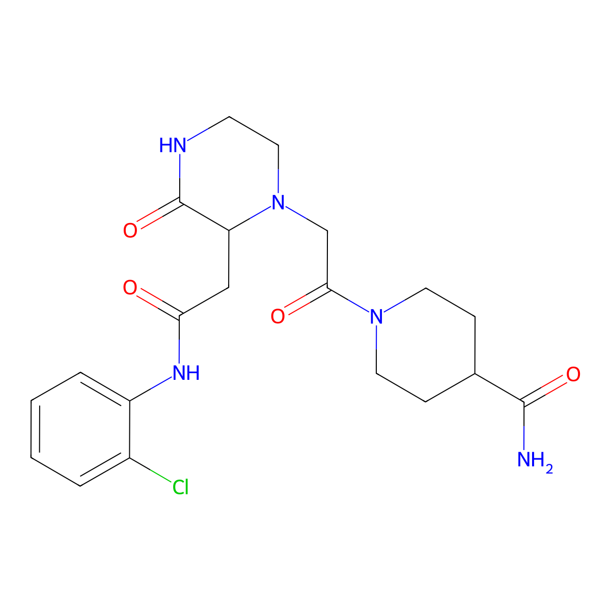 1-[(2-{2-[(2-Chlorophenyl)amino]-2-oxoethyl}-3-oxopiperazin-1-yl)acetyl]piperidine-4-carboxamide molecular structure, CAS 1025385-85-6