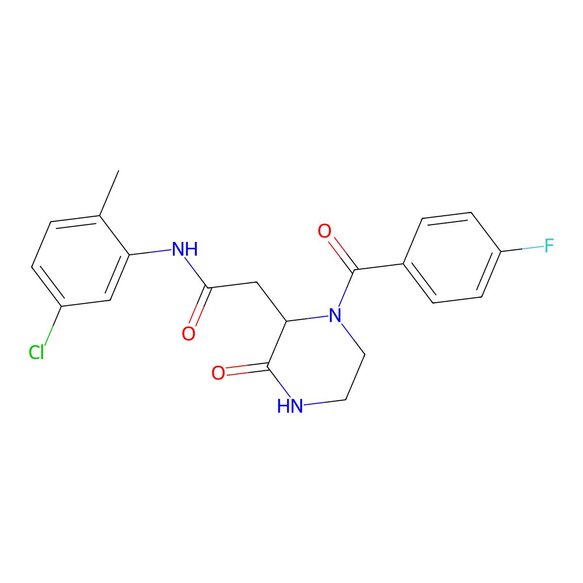 N-(5-chloro-2-methylphenyl)-2-{1-[(4-fluorophenyl)carbonyl]-3-oxopiperazin-2-yl}acetamide molecular structure, CAS 1025386-40-6