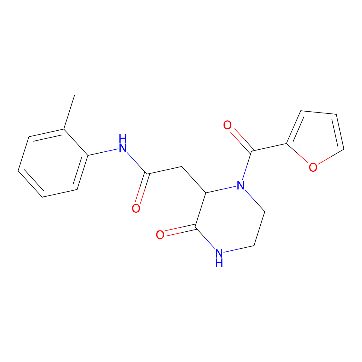 2-[1-(furan-2-ylcarbonyl)-3-oxopiperazin-2-yl]-N-(2-methylphenyl)acetamide molecular structure, CAS 1025388-53-7