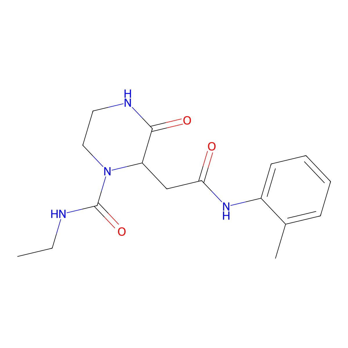 N-ethyl-2-{2-[(2-methylphenyl)amino]-2-oxoethyl}-3-oxopiperazine-1-carboxamide molecular structure, CAS 1025388-58-2
