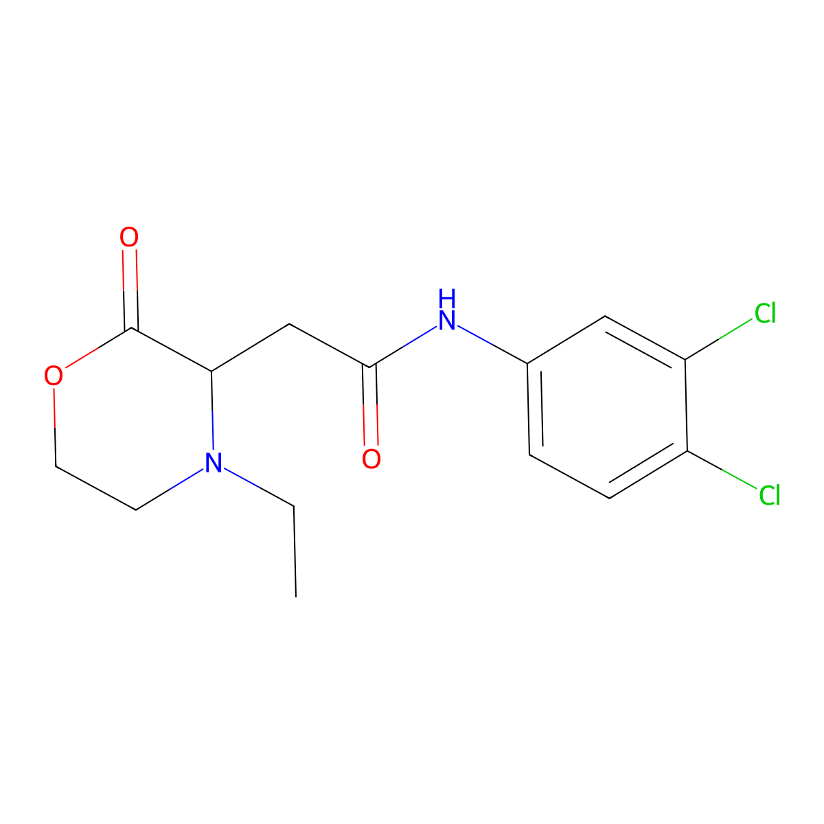N-(3,4-dichlorophenyl)-2-(4-ethyl-2-oxomorpholin-3-yl)acetamide molecular structure, CAS 1025388-79-7