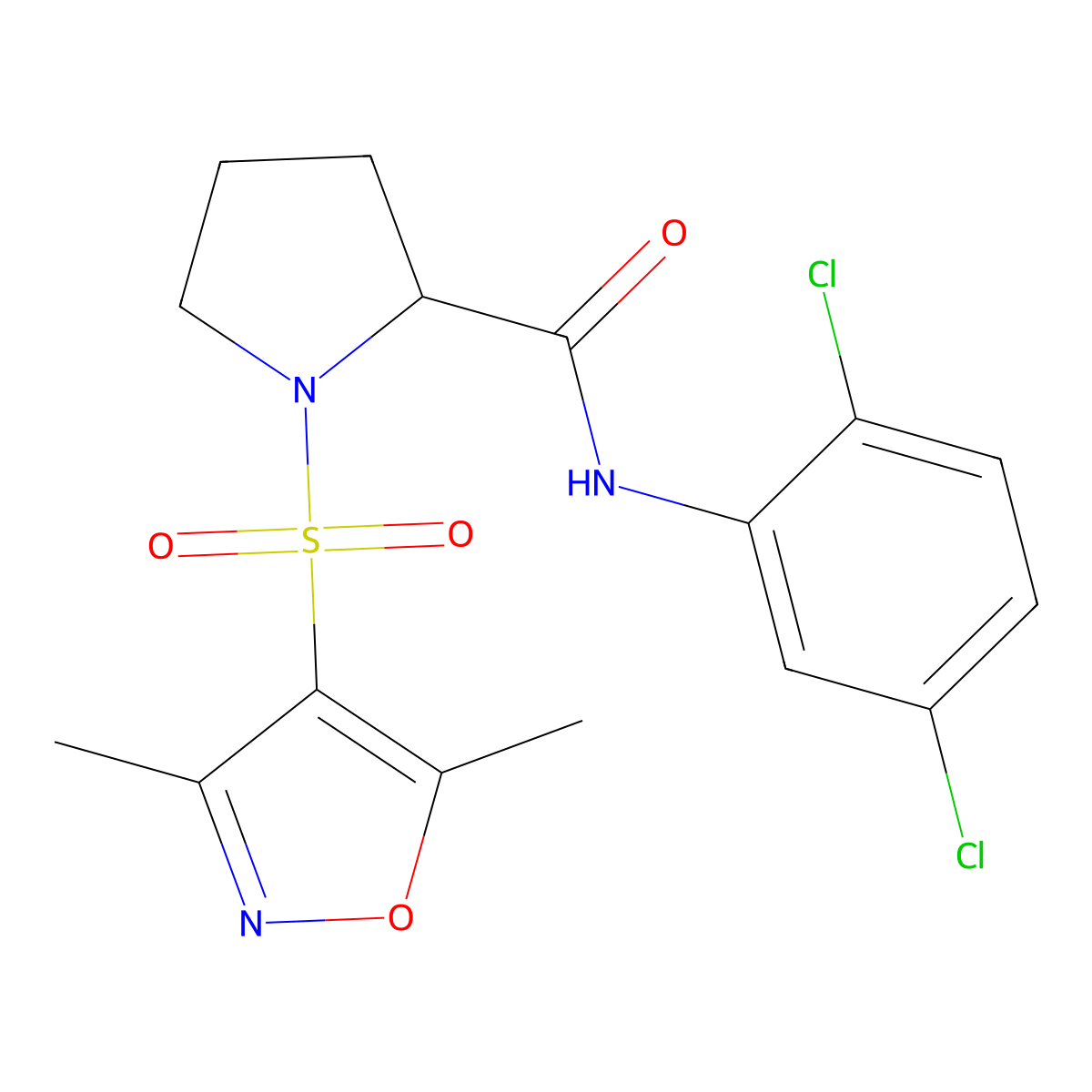 N-(2,5-dichlorophenyl)-1-[(3,5-dimethyl-1,2-oxazol-4-yl)sulfonyl]prolinamide molecular structure, CAS 1025392-65-7