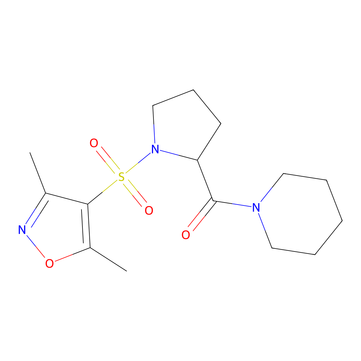 1-[(3,5-Dimethylisoxazol-4-yl)sulfonyl]pyrrolidin-2-yl piperidyl ketone molecular structure, CAS 1025392-73-7