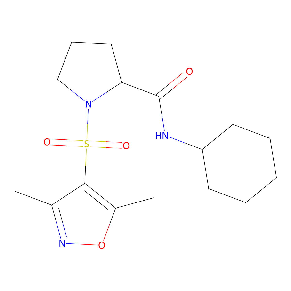 N-cyclohexyl-1-[(3,5-dimethylisoxazol-4-yl)sulfonyl]prolinamide molecular structure, CAS 1025392-82-8