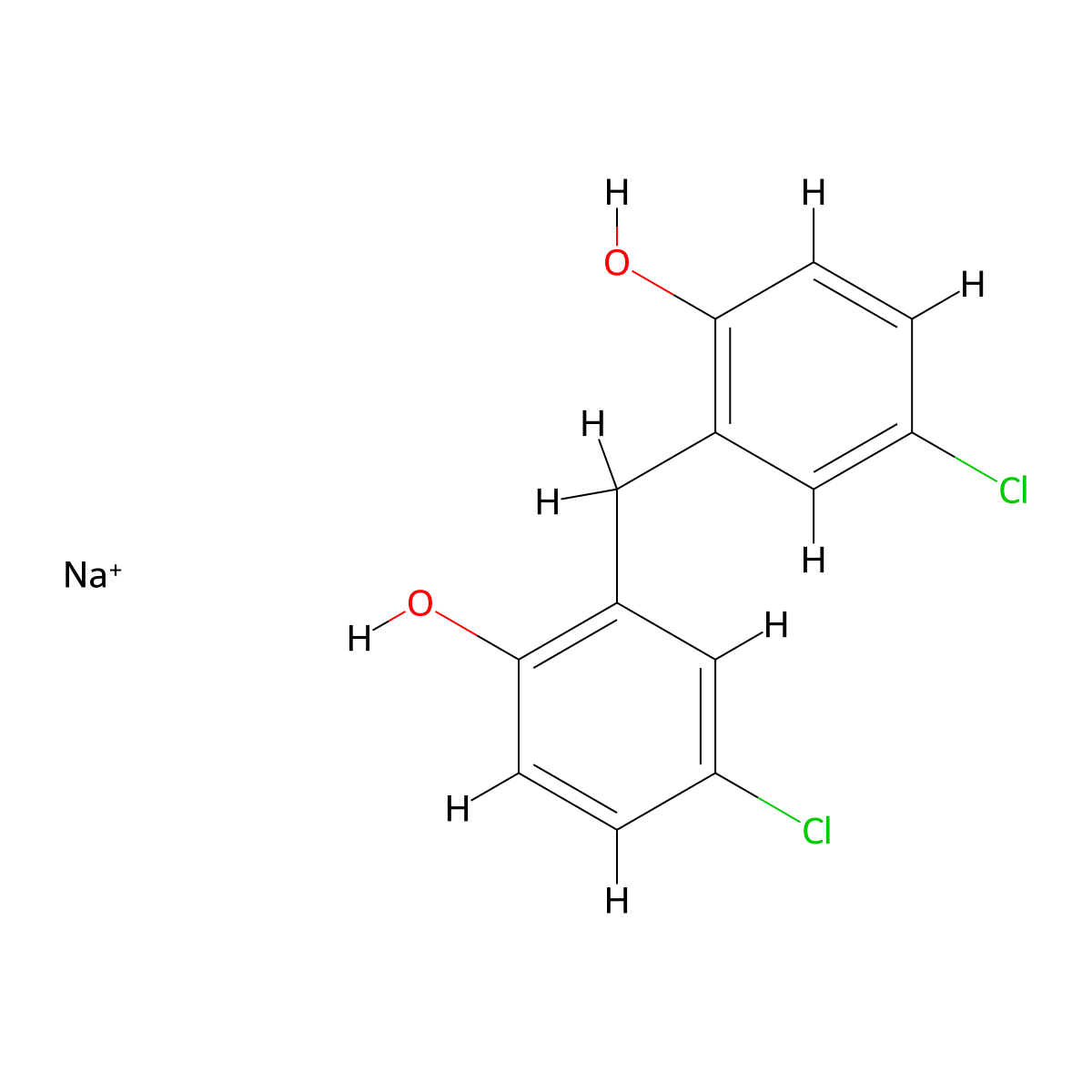dichlorophene, sodium salt molecular structure, CAS 10254-48-5