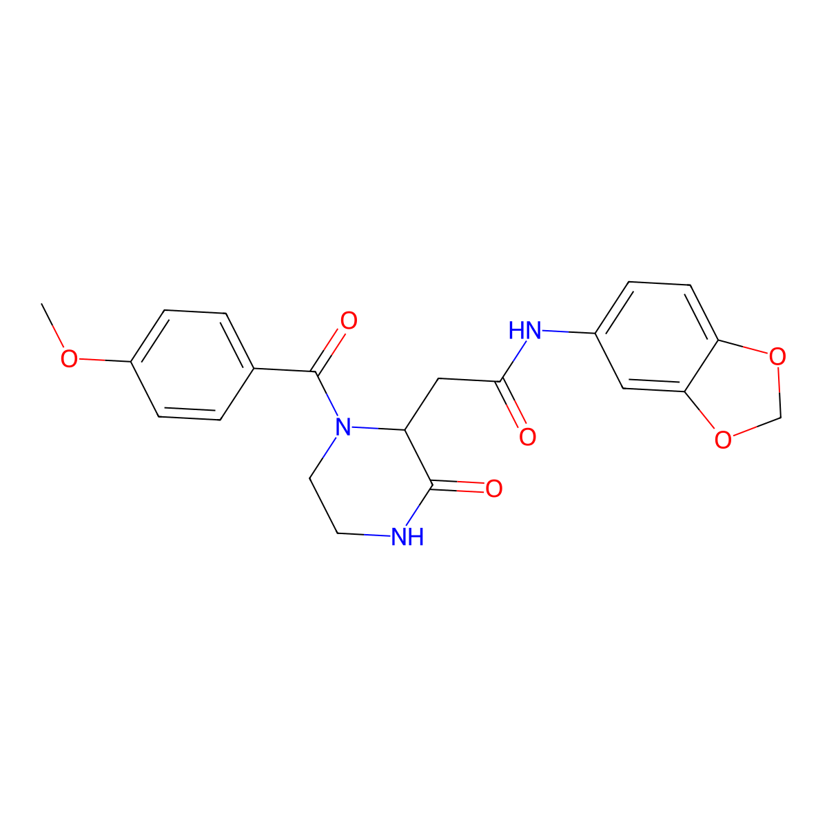 N-(1,3-benzodioxol-5-yl)-2-{1-[(4-methoxyphenyl)carbonyl]-3-oxopiperazin-2-yl}acetamide molecular structure, CAS 1025404-66-3