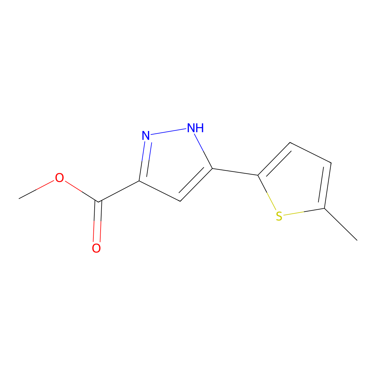 methyl 3-(5-methylthiophen-2-yl)-1H-pyrazole-5-carboxylate molecular structure, CAS 1025405-27-9