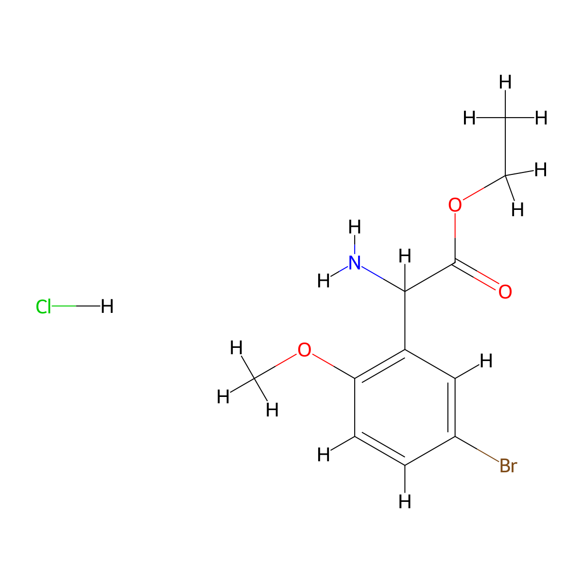 Ethyl amino(5-bromo-2-methoxyphenyl)acetate hydrochloride molecular structure, CAS 1025447-51-1