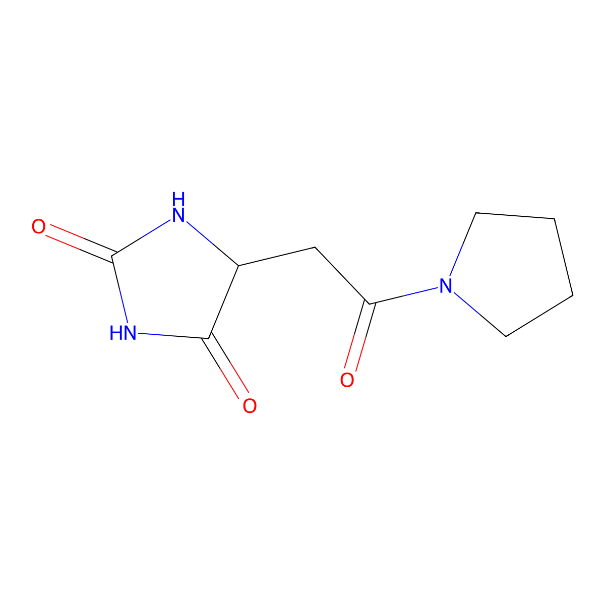 5-(2-Oxo-2-(pyrrolidin-1-yl)ethyl)imidazolidine-2,4-dione molecular structure, CAS 1025448-38-7