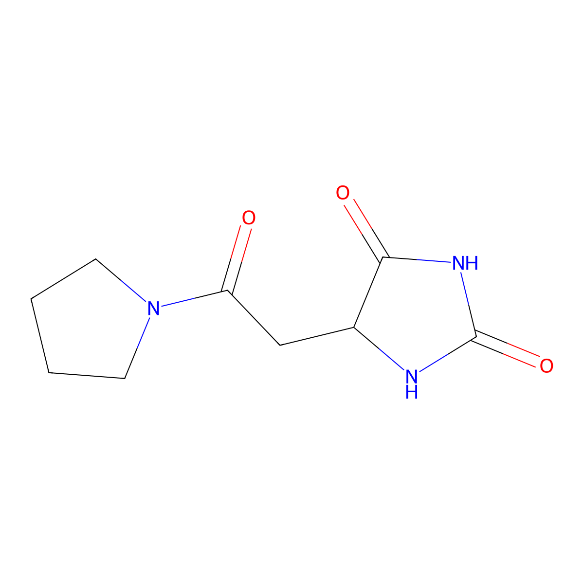 5-(2-Oxo-2-(pyrrolidin-1-yl)ethyl)imidazolidine-2,4-dione molecular structure, CAS 1025448-38-7