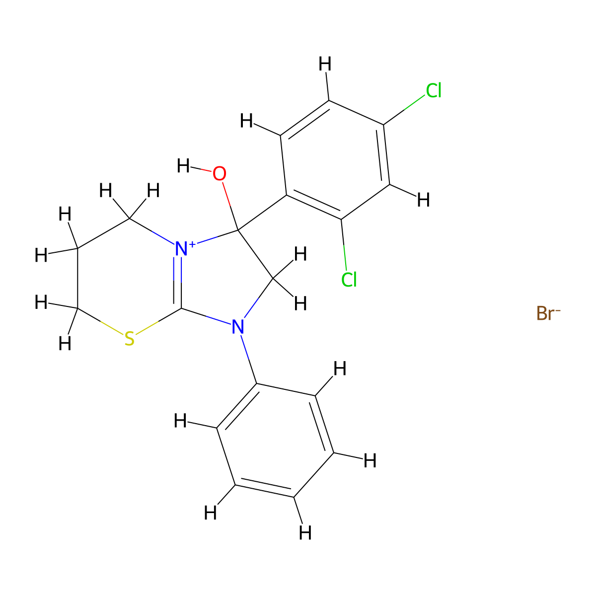 3-(2,4-dichlorophenyl)-3-hydroxy-1-phenyl-3,5,6,7-tetrahydro-2H-imidazo[2,1-b][1,3]thiazin-1-ium bromide molecular structure, CAS 1025466-36-7