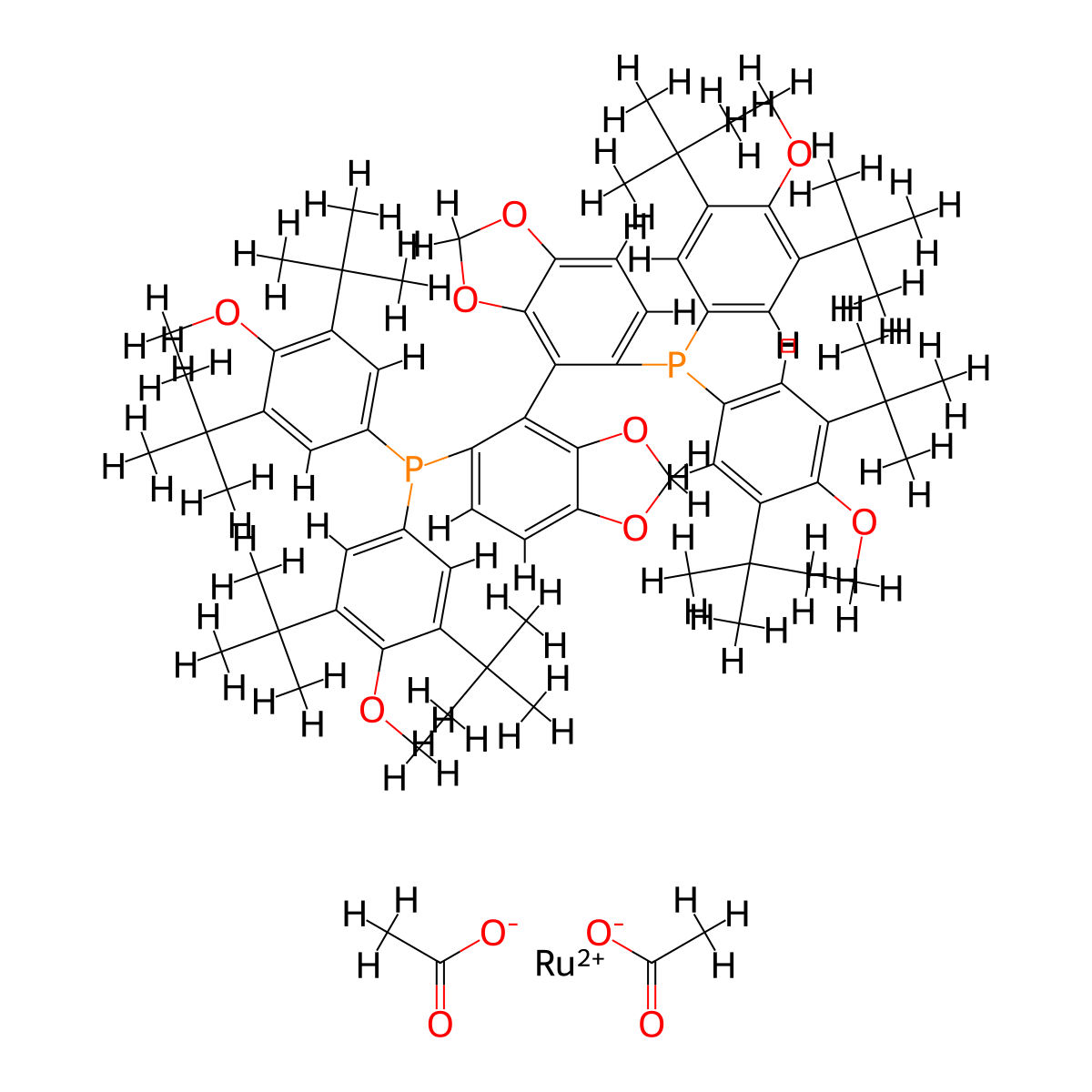 Diacetato{(S)-(+)-5,5'-bis[di(3,5-di-t-butyl-4-methoxyphenyl)phosphino]-4,4'-bi-1,3-benzodioxole}ruthenium(II) molecular structure, CAS 1025476-84-9