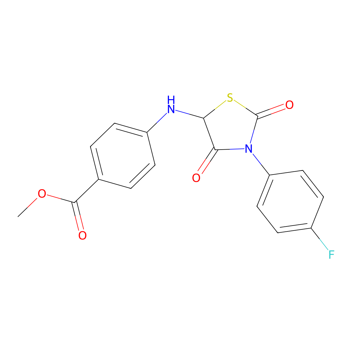 Methyl 4-{[3-(4-fluorophenyl)-2,4-dioxo-1,3-thiazolidin-5-yl]amino}benzoate molecular structure, CAS 1025499-77-7