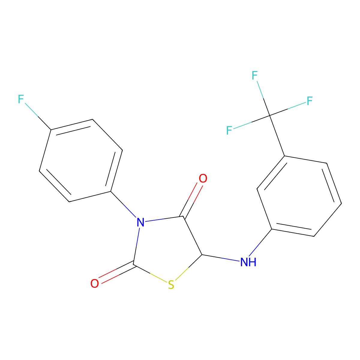 3-(4-Fluorophenyl)-5-((3-(trifluoromethyl)phenyl)amino)thiazolidine-2,4-dione molecular structure, CAS 1025499-80-2