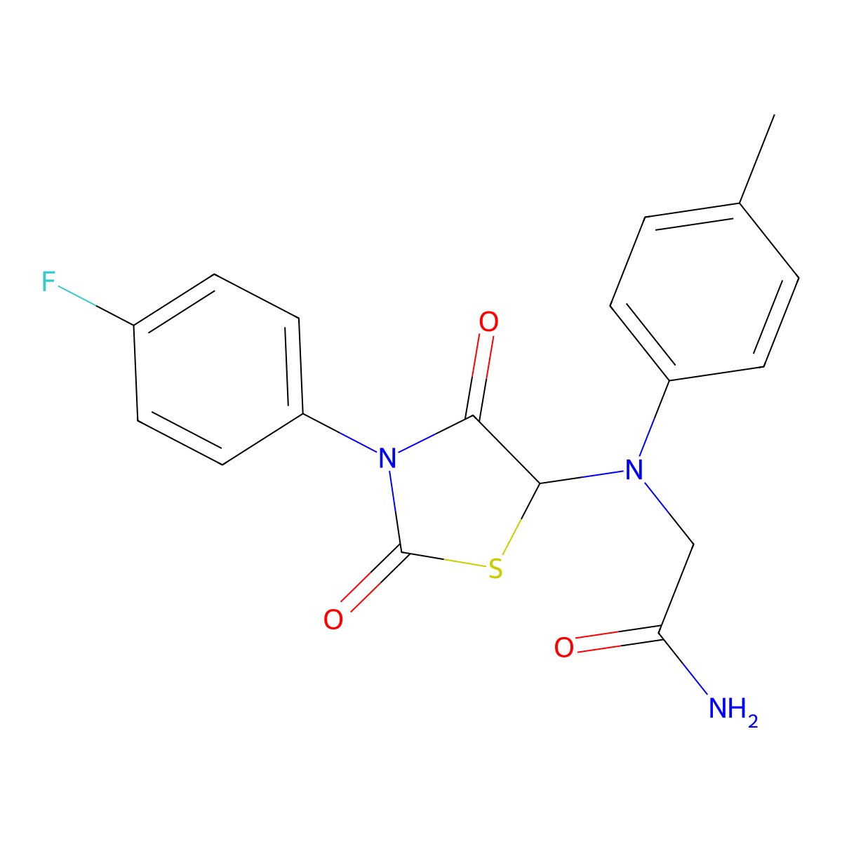 2-((3-(4-Fluorophenyl)-2,4-dioxothiazolidin-5-yl)(p-tolyl)amino)acetamide molecular structure, CAS 1025499-95-9