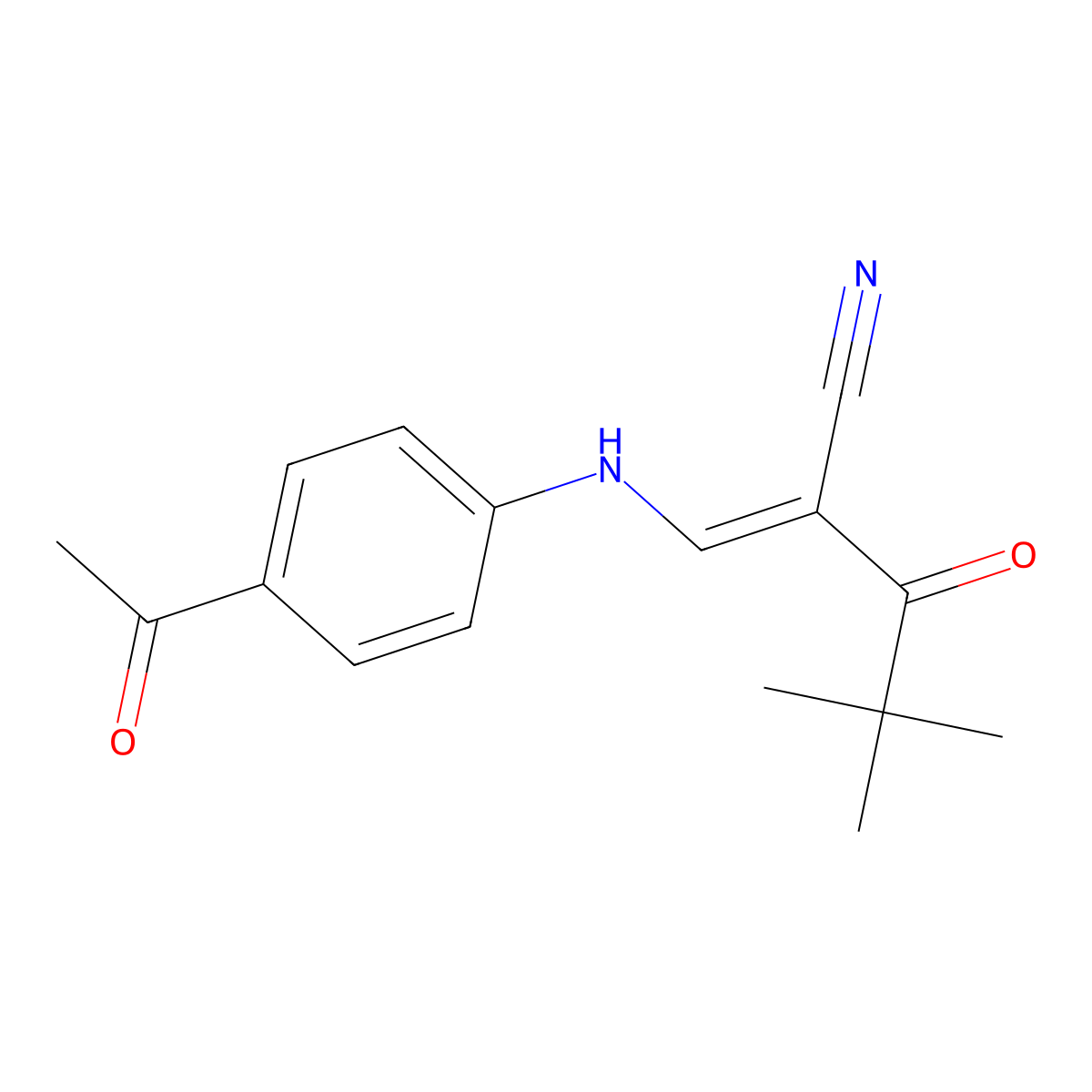 (2E)-2-{[(4-acetylphenyl)amino]methylidene}-4,4-dimethyl-3-oxopentanenitrile molecular structure, CAS 1025529-30-9