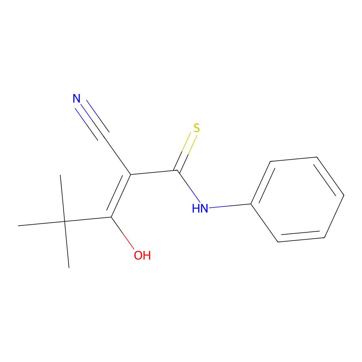 2-(2,2-Dimethylpropanoyl)-3-(phenylamino)-3-sulfanylprop-2-enenitrile molecular structure, CAS 1025530-23-7