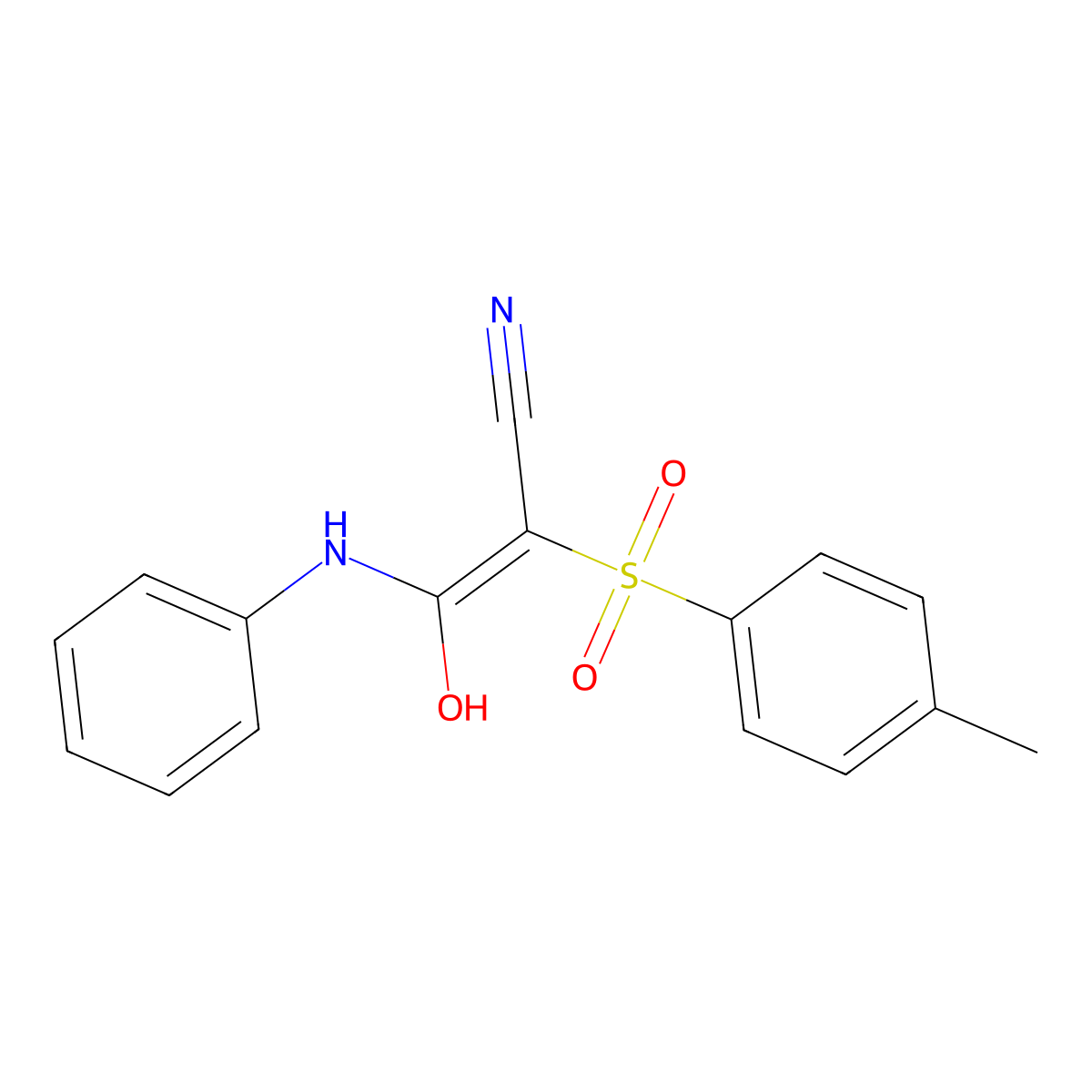 (Z)-3-anilino-3-hydroxy-2-(4-methylphenyl)sulfonylprop-2-enenitrile molecular structure, CAS 1025568-98-2