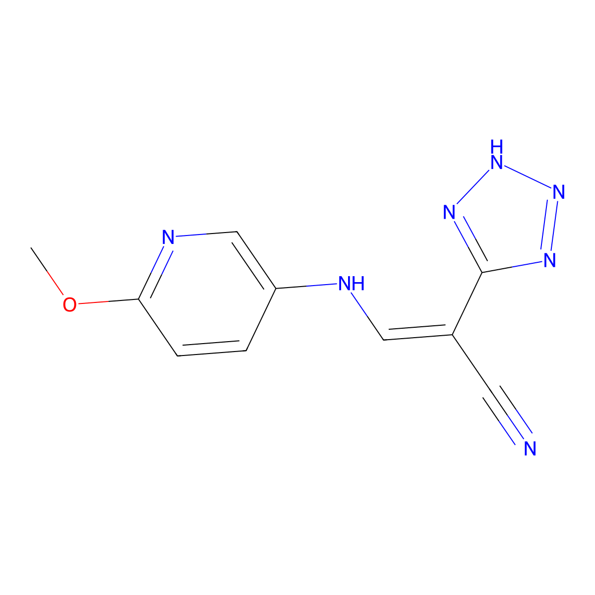 3-[(6-methoxypyridin-3-yl)amino]-2-(2H-1,2,3,4-tetrazol-5-yl)prop-2-enenitrile molecular structure, CAS 1025570-25-5