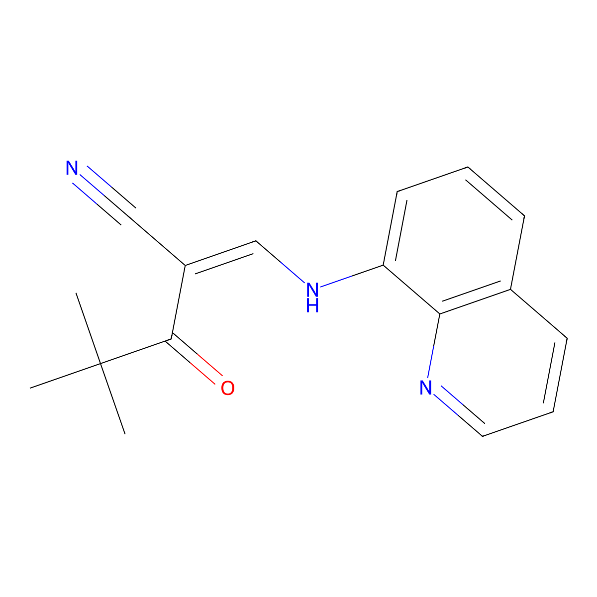 (2E)-4,4-dimethyl-3-oxo-2-[(quinolin-8-ylamino)methylidene]pentanenitrile molecular structure, CAS 1025578-01-1