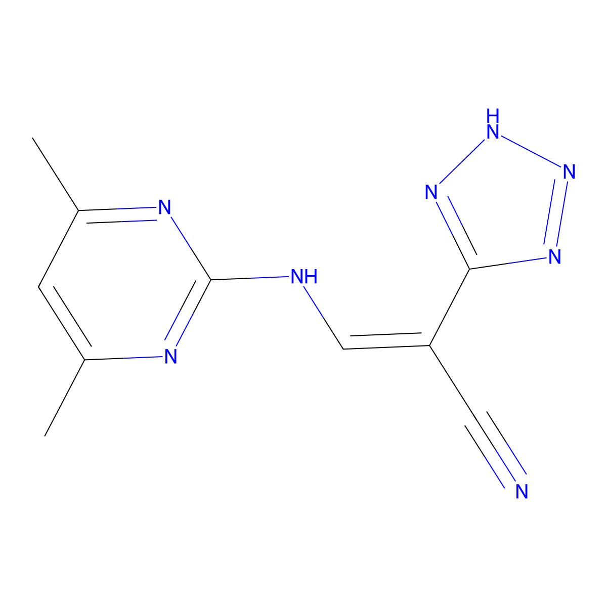 2-(2H-2,3,4,5-Tetraazolyl)-3-((4,6-dimethylpyrimidin-2-YL)amino)prop-2-enenitrile molecular structure, CAS 1025579-62-7