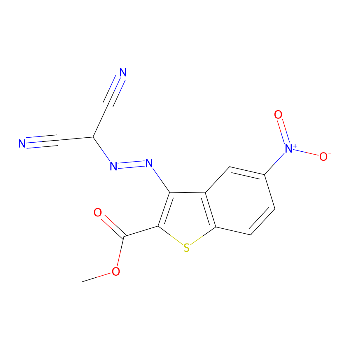 Methyl 3-(dicyanomethyldiazenyl)-5-nitro-1-benzothiophene-2-carboxylate molecular structure, CAS 1025634-76-7