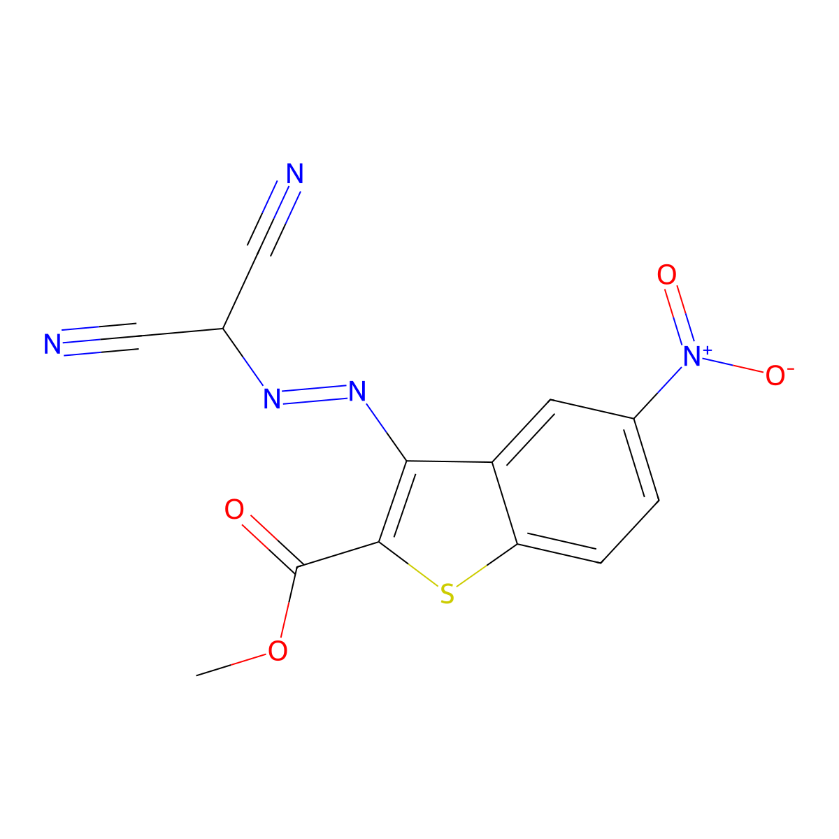 Methyl 3-(dicyanomethyldiazenyl)-5-nitro-1-benzothiophene-2-carboxylate molecular structure, CAS 1025634-76-7