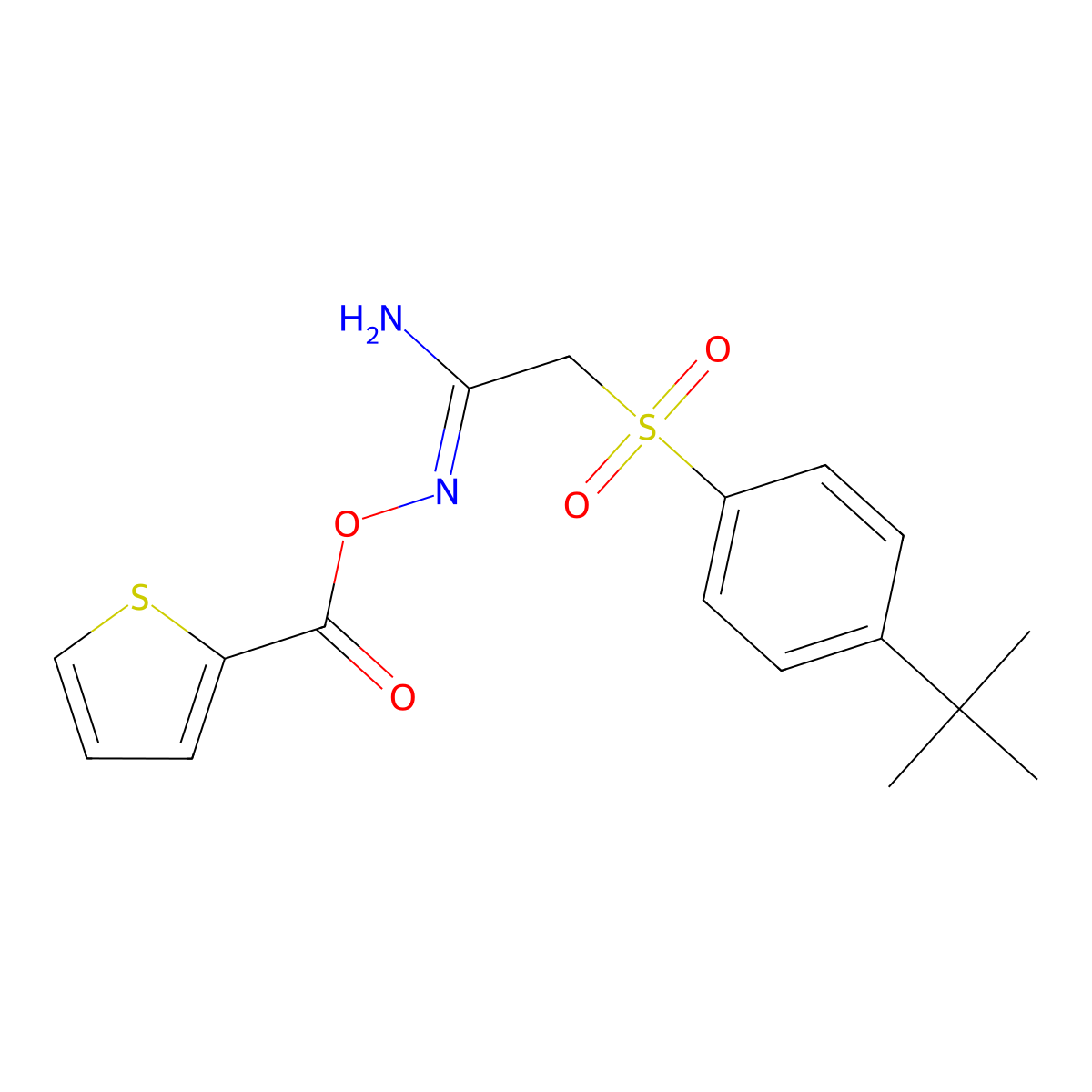 [[1-amino-2-(4-tert-butylphenyl)sulfonyl-ethylidene]amino] Thiophene-2-carboxylate molecular structure, CAS 1025643-68-8