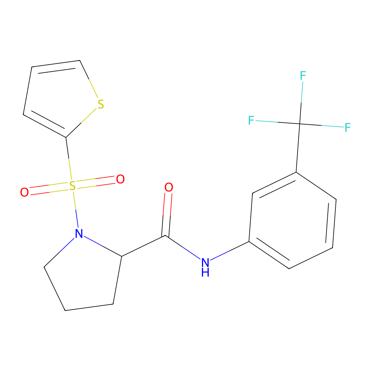 1-(thiophen-2-ylsulfonyl)-N-[3-(trifluoromethyl)phenyl]prolinamide molecular structure, CAS 1025686-92-3
