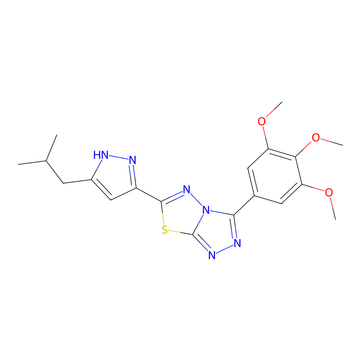 6-(3-isobutyl-1H-pyrazol-5-yl)-3-(3,4,5-trimethoxyphenyl)[1,2,4]triazolo[3,4-b][1,3,4]thiadiazole molecular structure, CAS 1025687-22-2