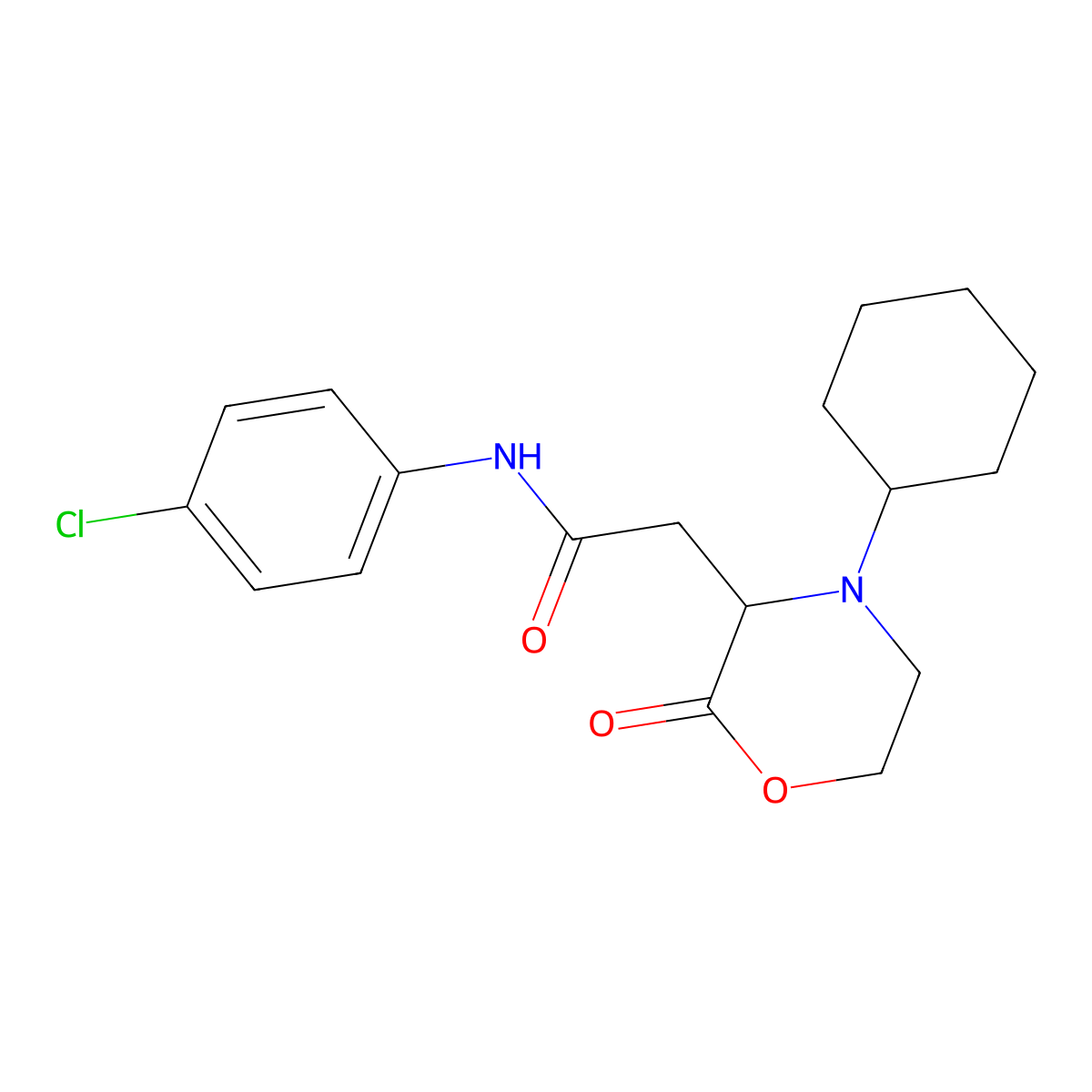 N-(4-chlorophenyl)-2-(4-cyclohexyl-2-oxomorpholin-3-yl)acetamide molecular structure, CAS 1025687-25-5