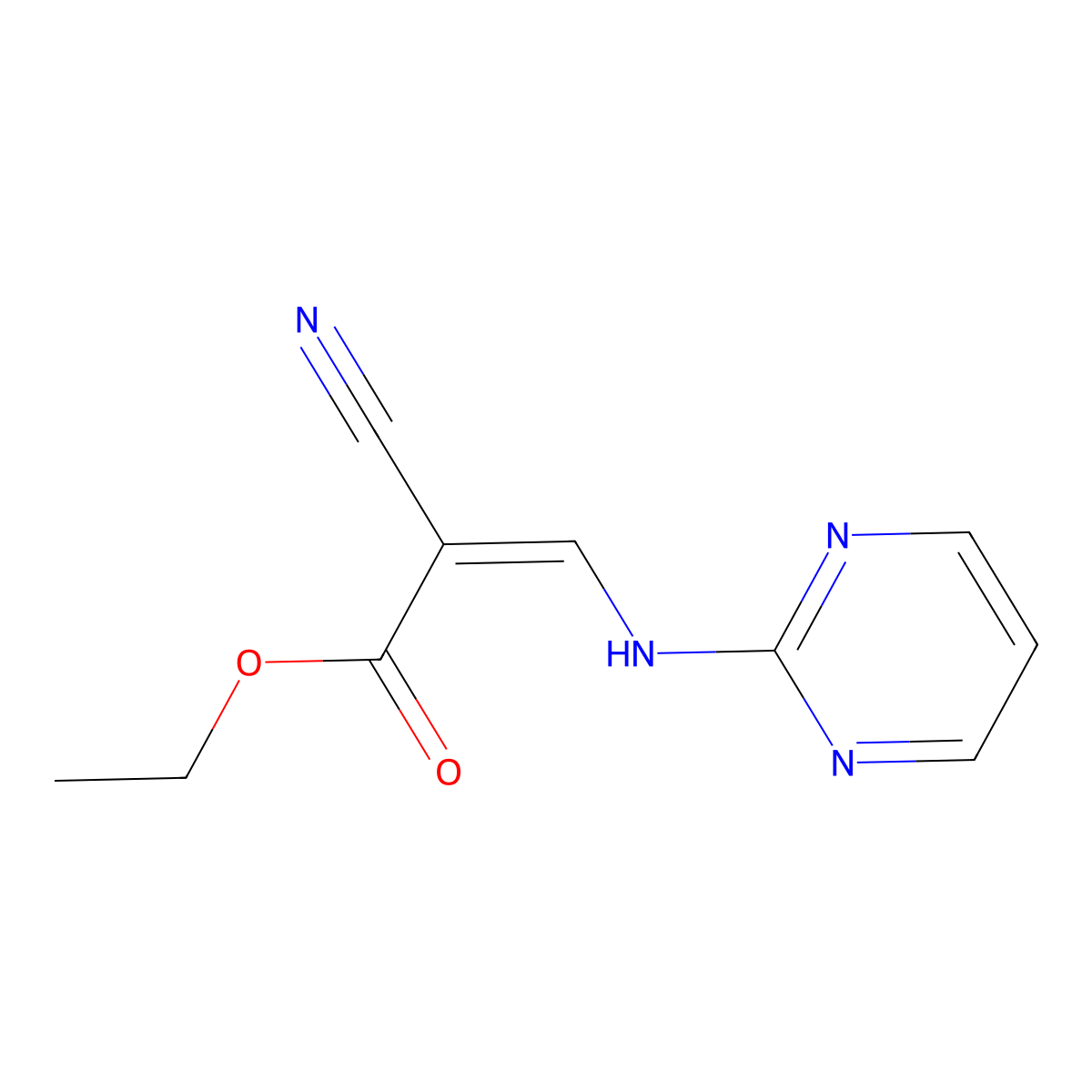 Ethyl 2-cyano-3-(pyrimidin-2-ylamino)prop-2-enoate molecular structure, CAS 1025689-38-6