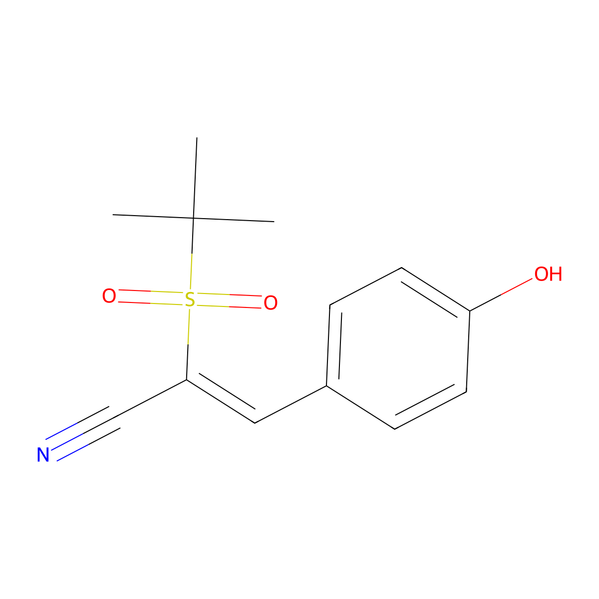 2-Tert-butylsulfonyl-3-(4-hydroxyphenyl)prop-2-enenitrile molecular structure, CAS 1025704-84-0