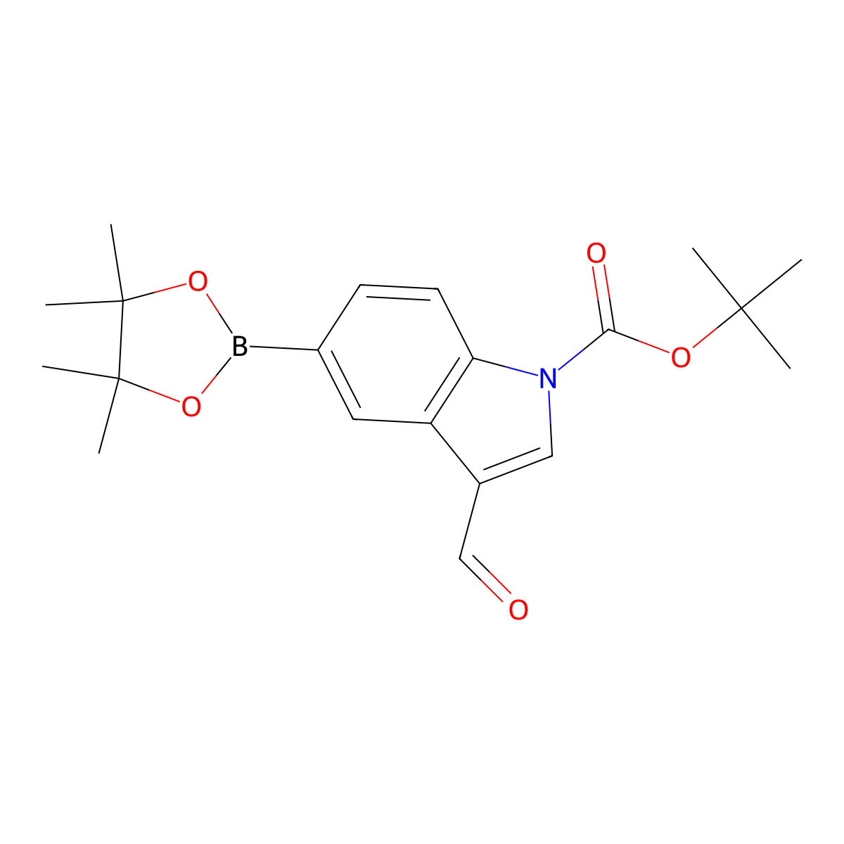 tert-Butyl 3-formyl-5-(4,4,5,5-tetramethyl-1,3,2-dioxaborolan-2-yl)-1H-indole-1-carboxylate molecular structure, CAS 1025707-92-9