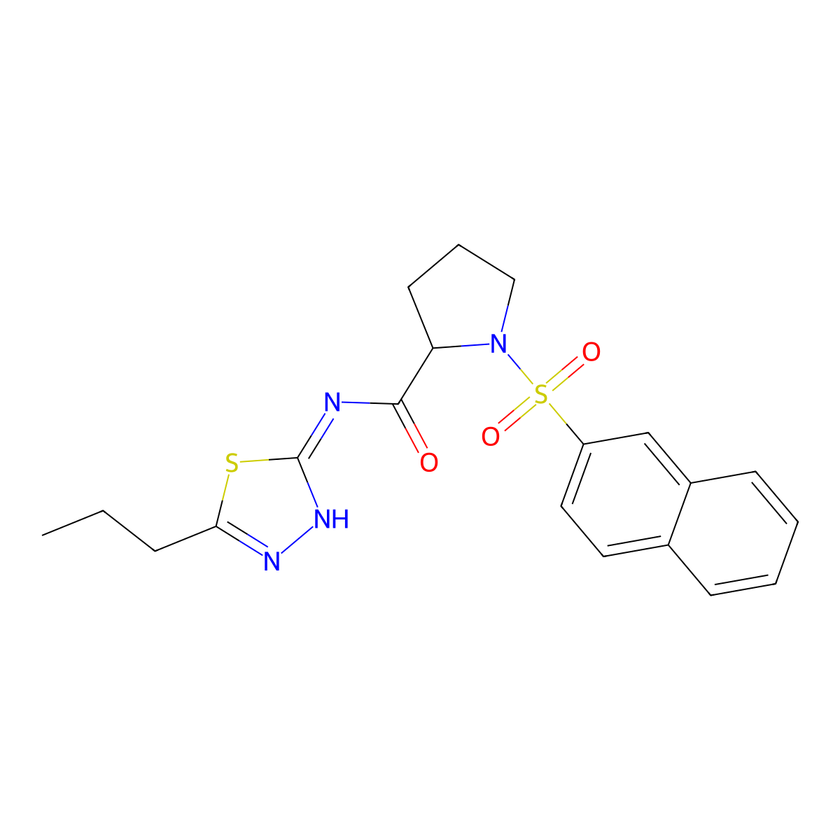 1-(naphthalen-2-ylsulfonyl)-N-(5-propyl-1,3,4-thiadiazol-2-yl)prolinamide molecular structure, CAS 1025709-18-5