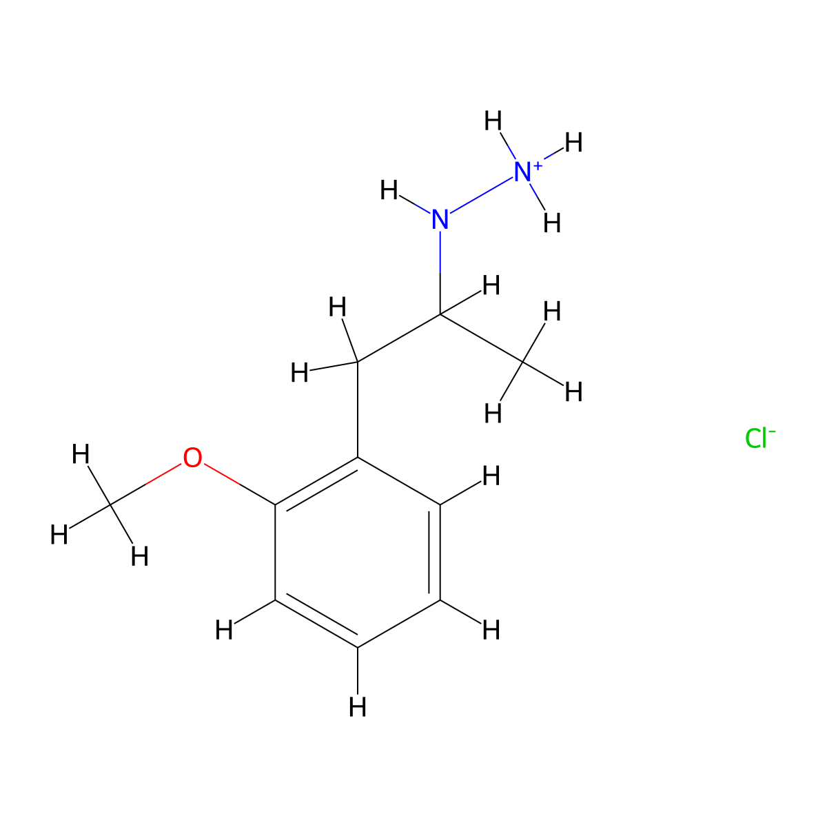 Hydrazine, 1-(o-methoxy-alpha-methylphenethyl)-, hydrochloride molecular structure, CAS 102571-01-7
